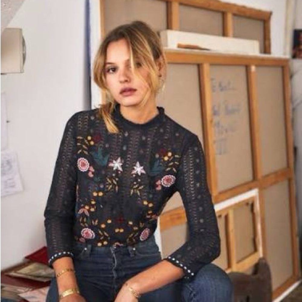 Sezane Garance Blouse in Navy NWT Size 42 (US 10)
